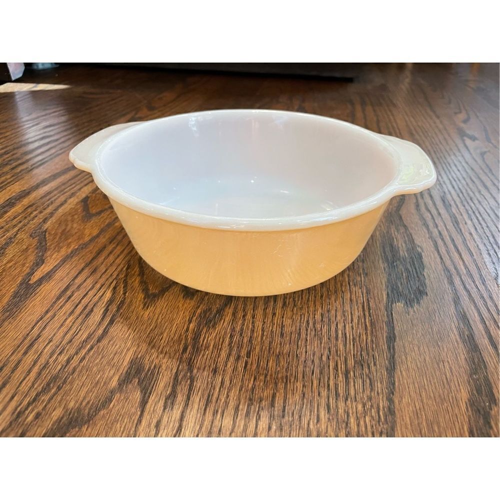 Fire King, Peach Lustre, Casserole,  Vintage, MCM, 11, 1 1/2 Quart,  Round, Doub